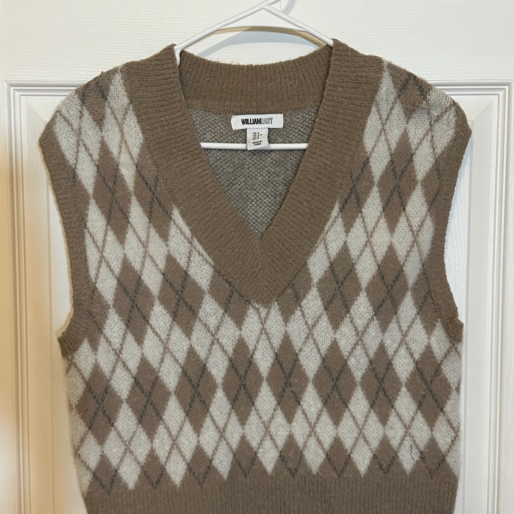 William Rast Argyle V-Neck Sweater Vest In Brown And Cream